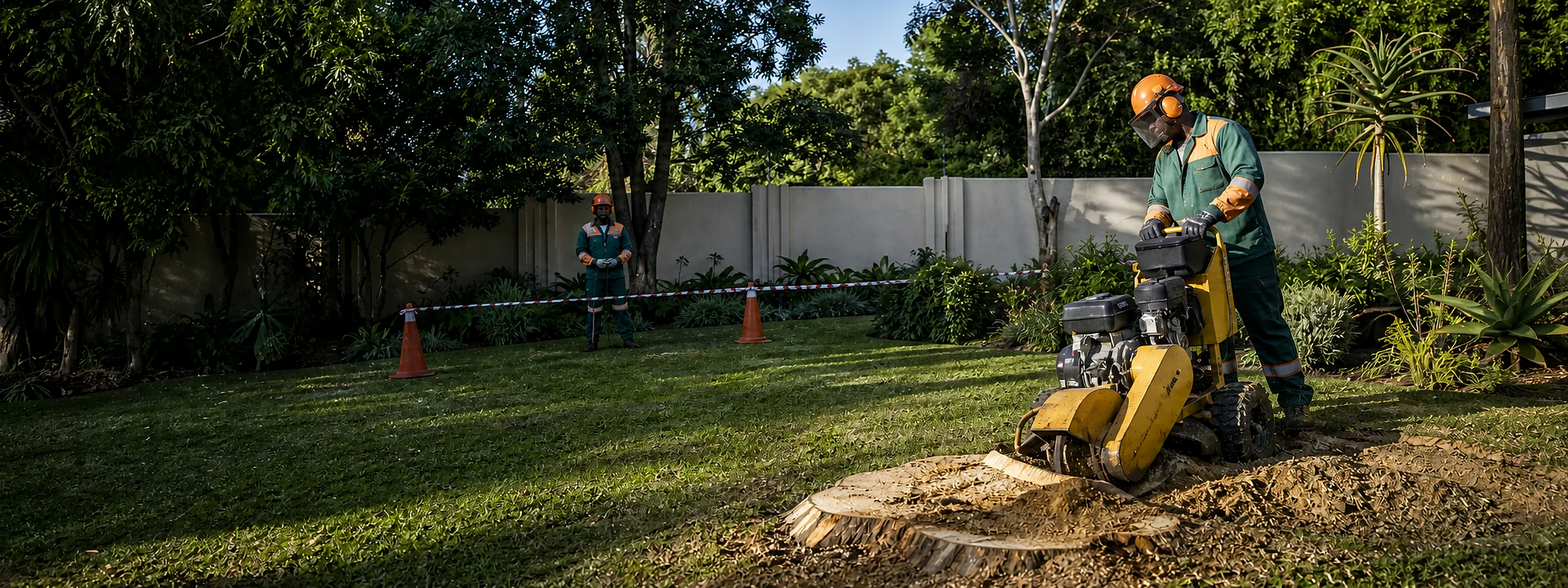 Professional stump-removal work in a residential garden